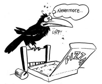 Drawing of Bruce, the right-wing raven, by Frank Rich.