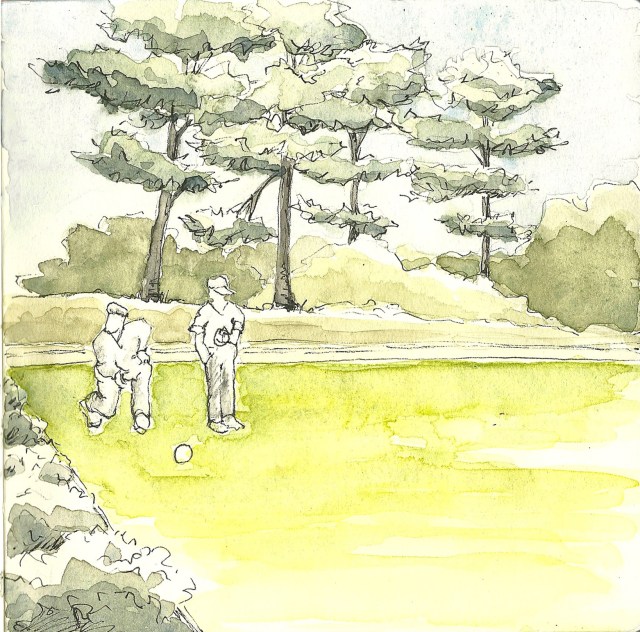 Lawn bowling in Golden Gate Park (sketch by Heath Massey)