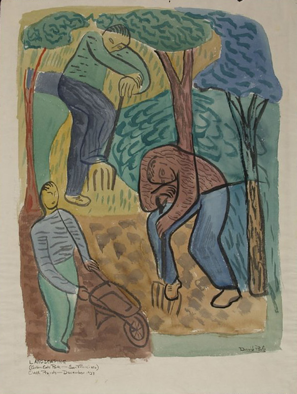 " Landscaping Golden Gate Park," 1933, watercolor, David Park (FAMSF, Auchenbach Foundation)